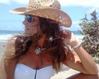 Coastal cowgirl Custom Straw cowboy hat for women • western summer festival