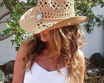 Coastal cowgirl Custom Straw cowboy hat for women • western summer festival