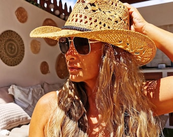 Vaquera costera Sombrero de paja personalizado para mujer • Festival de verano del oeste