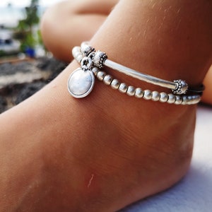 zartes Disk Fußkettchen, Silber Fußkettchen für Frauen, Benutzerdefinierte Geschenk Perlen Ankle Armband, Geburtstag benutzerdefinierte Schmuck Geschenk von Kekugi