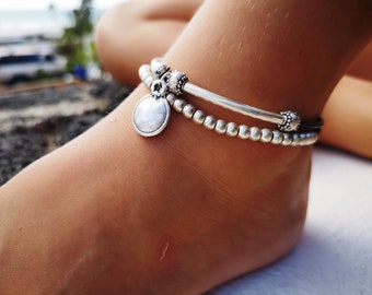 delicate disk anklet, bohemian style anklet, layered anklet, bohemian anklet, beach anklet, silver anklet for women, boho anklets for women