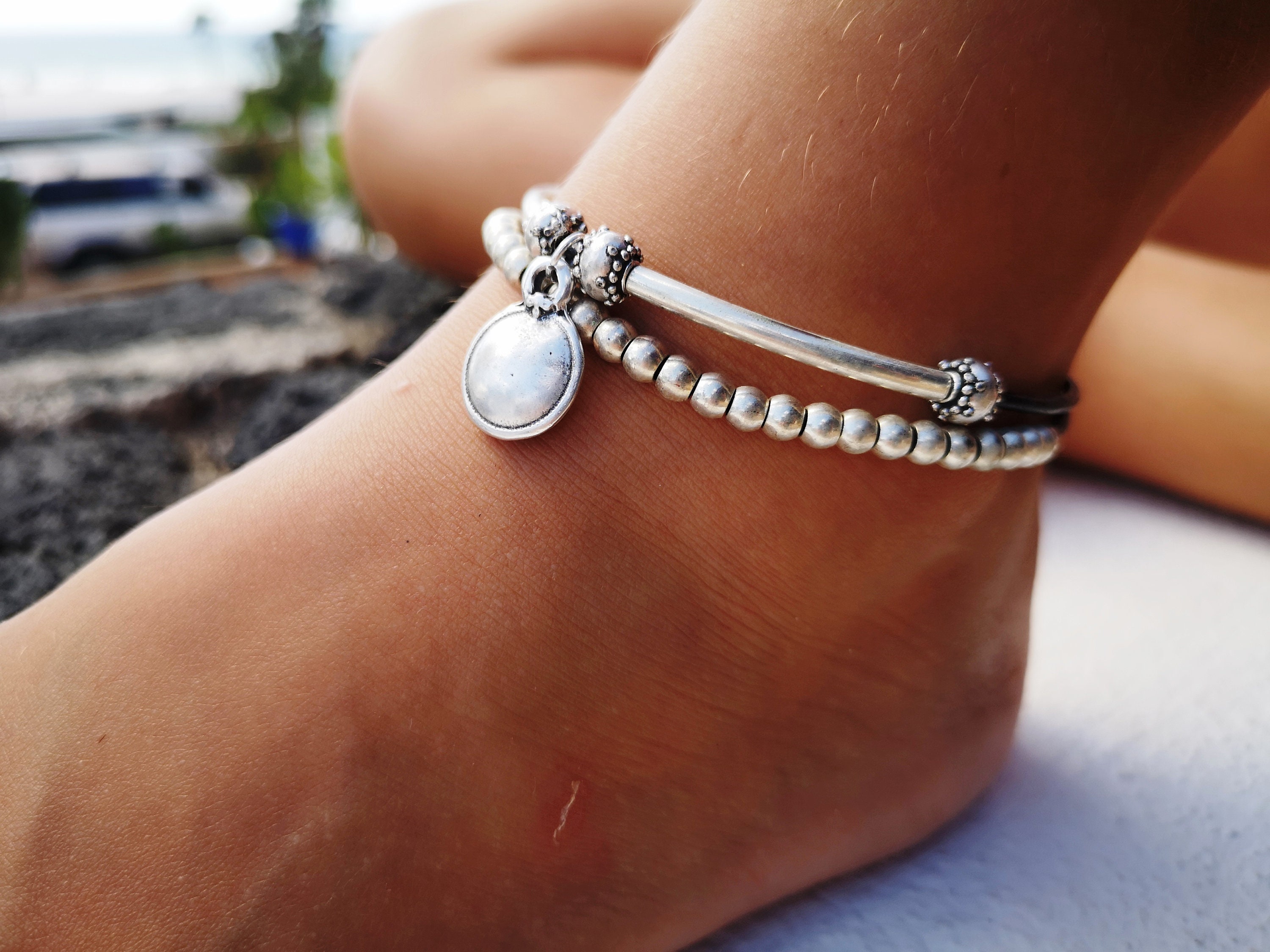 【TommassiniJewelry】 Dainty Disc Dangle anklet Dainty Disc Anklets for Women • Belly Dancing Accessories