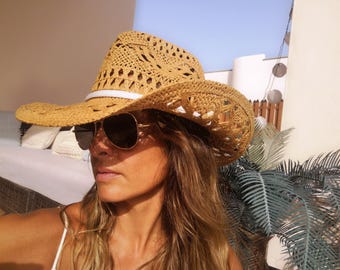 Vaquera costera Sombrero de paja personalizado para mujer • Festival de verano del oeste