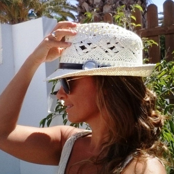 Chapeaux Fedora ivoire pour femmes, chapeaux de soleil, chapeaux de plage, chapeau de paille, chapeaux pour femmes, chapeaux d'été, chapeau de vacances, chapeaux de mode, chapeau fedora pour femmes