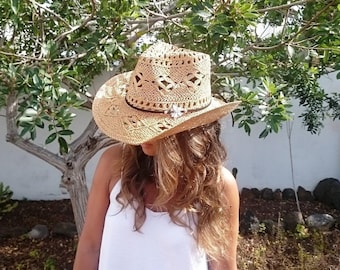 Vaquera costera Sombrero de paja personalizado para mujer • Festival de verano del oeste