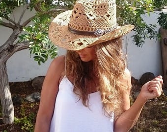 Coastal cowgirl Custom Straw cowboy hat for women • western summer festival