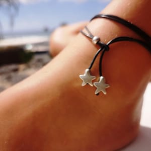 Wrap leather anklet with silver charm and beads, ankle bracelet handmade to size, bohemian custom Jewelry gift by Kekugi, best selling items