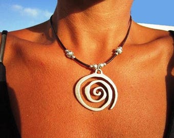 spiral necklace, boho jewelry, bohemian jewelry, boho chic jewelry, handmade jewelry