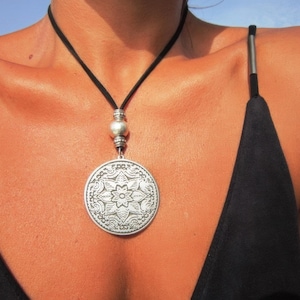mandala silver pendant, Long necklace, boho necklace, Boho jewelry, bohemian jewelry, hippy jewelry, bohemian necklaces, boho necklaces