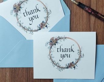 Printable Calligraphy Thank You Card with Floral Wreath