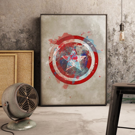 Captain America Logo Print Avengers Poster Watercolor Etsy