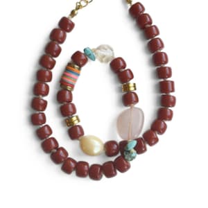 Mixed Stone Chunky Hand-Knotted Choker | Red Necklace | Multi Stone Necklace | Vinyl Bead Necklace