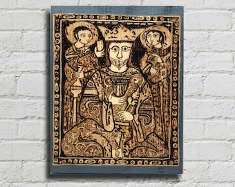 The Arabesque 8 x 10 Wooden Wall Decor or Wall Hanging Art Depicting Roger II's Seated Ruler Painting From The Cappella Palatina in Palermo