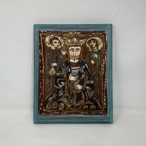 The Arabesque 8 x 10 Wooden Wall Decor or Wall Hanging Art Depicting Roger II&#39;s Seated Ruler Painting From The Cappella Palatina in Palermo