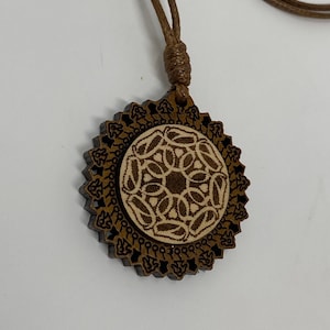 The Arabesque® Wooden Engraved Pendant with Adjustable 18&quot; Leather Cord Necklace with a Love in Arabic Calligraphy Roundel
