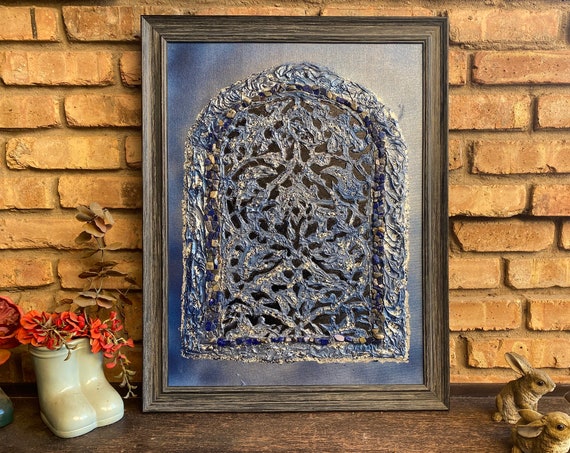 The Arabesque® Large 18 x 24 inch Framed Wall Art Canvas Depicting Medieval Fatimid Window from the al-Anwar Mosque (Mixed-Media Painting)