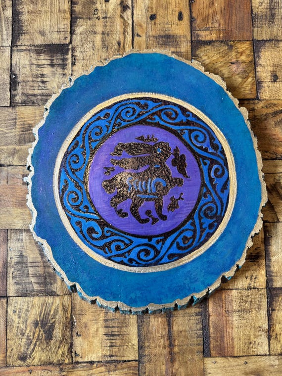 Pyrography Basswood Wall Art: Fatimid Hare, Bunny Motif, 9 inch