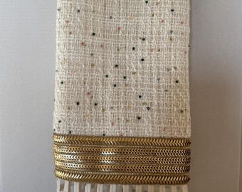 Handmade Beaded Scarf – Antique Gold Trim, Elegant Evening Accessory