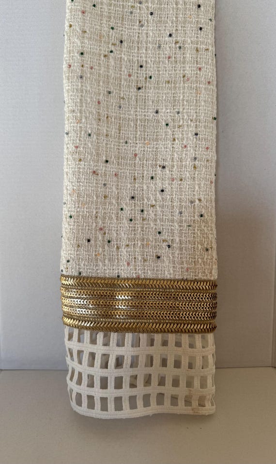 Handmade Beaded Scarf – Antique Gold Trim, Elegant Evening Accessory