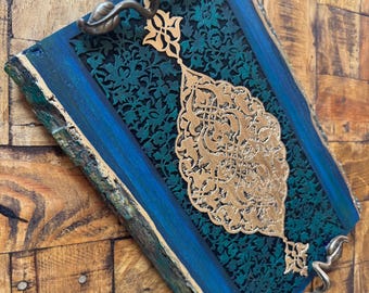 The  Arabesque® "The Emblem Design Ottoman or Coffee Table Tray With Painted Flowers and Leaf Pattern