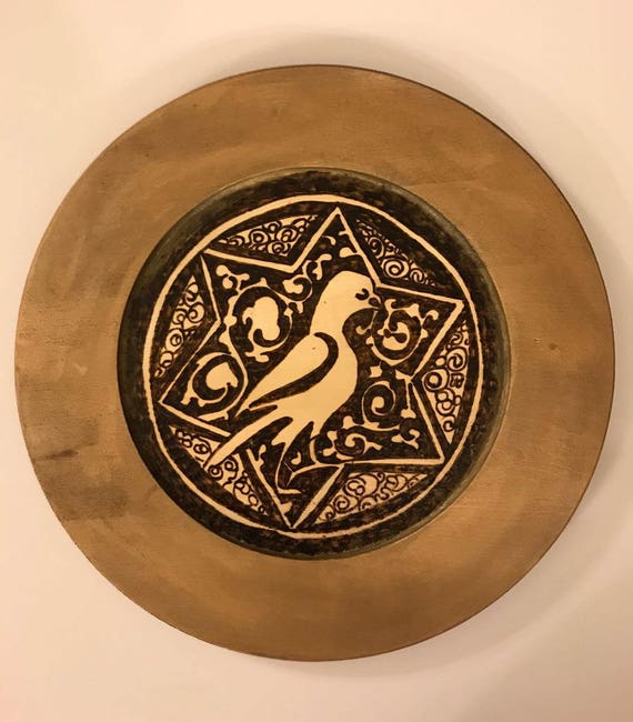 Wood plate; Wooden home accent; Woodburned Arabesque plate; Fatimid art; Medieval Art; Islamic Art; Egyptian Art; Wall Art; Home Decor