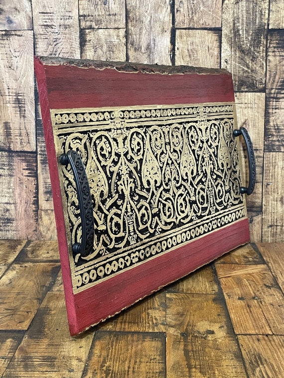 Decorative tray; Medieval arabesque design; islamic art; home accent; wood tray; home decor; wedding tray; serving platter; laser engraving