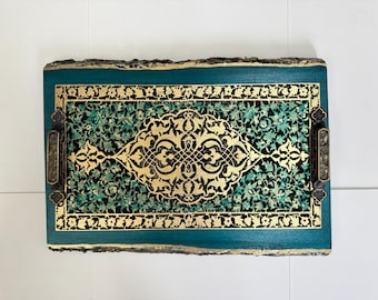 The  Arabesque® "The Emblem Design Ottoman or Coffee Table Tray With Painted Flowers and Leaf Pattern