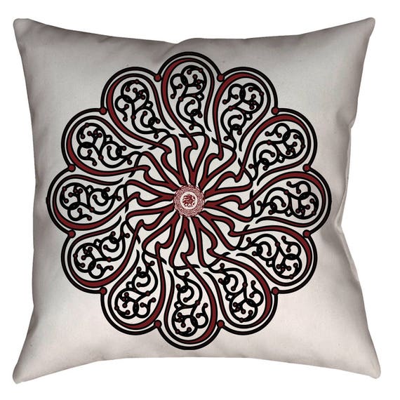 Zen Collection Red And Black Arabesque Calligraphy Decorative Throw Pillow