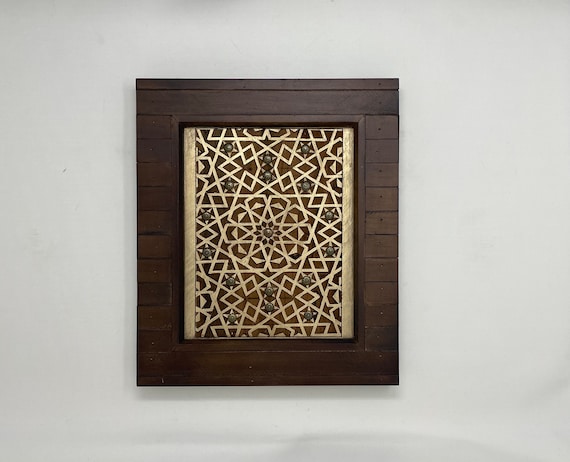 The Arabesque Medieval Islamic Art Wooden Wall Hanging With 15th Century Egyptian Mamluk Geometric Arabesque Pattern Woodburning Design