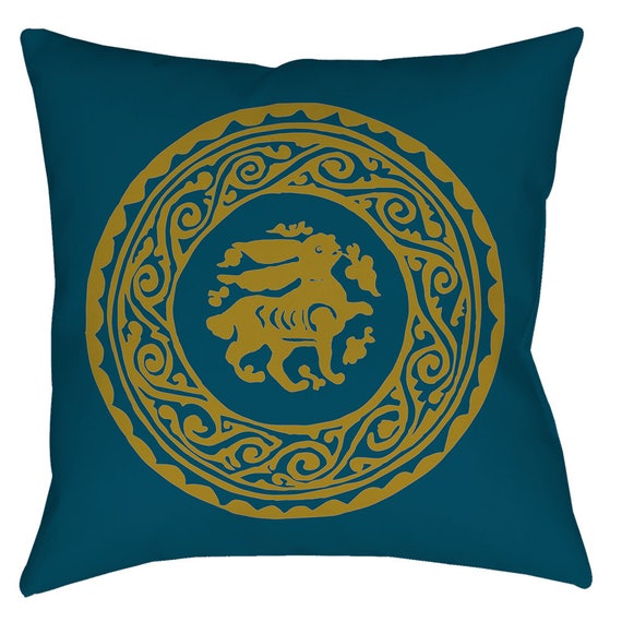 The Arabesque Bunny 18 x 18 Inch Pillow In Teal And Gold Print