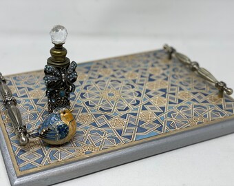 Engraved Arabesque Wooden Tray, Islamic Geometric Design, Home Decor