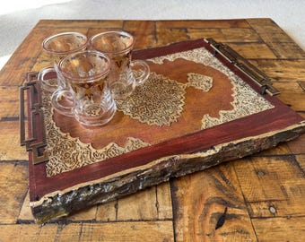 The Arabesque® Medieval Decorative Wooden Vanity or Accent Tray with Laser Engraved Handpainted Arabesque Design