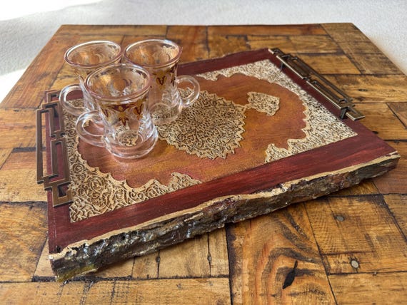 The Arabesque® Medieval Decorative Wooden Vanity or Accent Tray with Laser Engraved Handpainted Arabesque Design
