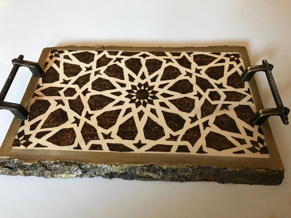 Decorative tray; Mamluk art; Syrian art; Medieval Islamic art; Geometric patterns; Wooden home decor; wooden home accents; coffee table;