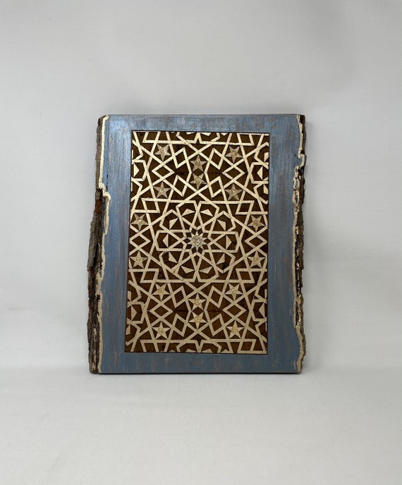 The Arabesque Medieval Islamic Art Wooden Wall Hanging With 15th Century Egyptian Mamluk Geometric Arabesque Pattern Woodburning Design