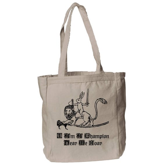 Champion Medieval Bunny Knight 12 oz Canvas Book Tote Bag By The Arabesque