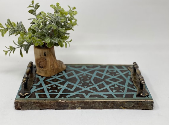 Decorative Tray; Coaster tray; Coffee table tray; Wooden Drinkware Tray; Geometric Arabesque; wood decor; Mamluk Art; Medieval Islamic Art;