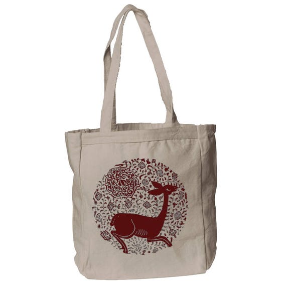 Valencian Zen - Medieval Art Deer Arabesque 12oz Canvas Book Tote Bag by The Arabesque