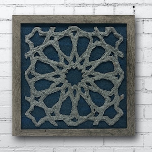 The Arabesque® Wall Decor Art - Hangable Shadow Box with Faux-Stone Look Islamic Geometric Arabesque Pattern. Medieval Islamic Homedeor Art