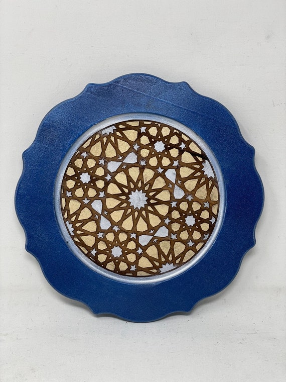 The Arabesque®  WoodenPlates, decorative Plates, Charger Wooden Plates, laser Engraved Medieval Geometric Pattern. Price per plate