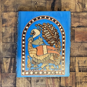 Wooden Wall Art Hanging With Woodburned Peacock And Arabesque Motif From Medieval Norman Sicily - Palermo; Islamic Art; Christian Art;