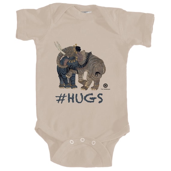 Elephant Hugs - Medieval Persian Art Soft Cotton Bodysuit For Toddlers by The Arabesque