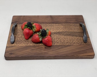 The Arabesque® Decorative Wooden Tray  With Medieval Islamic Geometric Engraved Arabesque Pattern. Cheese Plate; Serving Tray; Coffee Tray