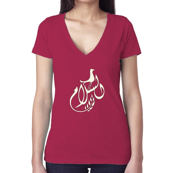 Women's Arabic Peace Deep V-Neck Cotton Shirt by The Arabesque