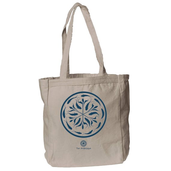 Kauai - Medieval Fish Arabesque Design 12 oz Canvas Book Tote Bag By The Arabesque