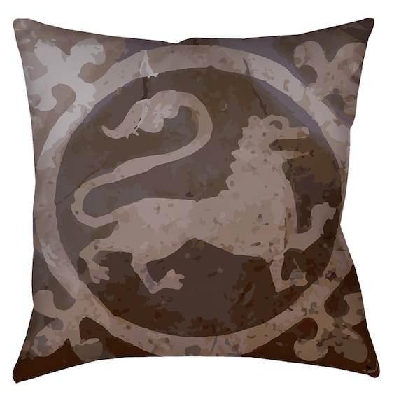 Medieval Lion Art Home Decor Pillow Inspired From The 14th Century Tile Floor OF Glastonbury Abbey, England