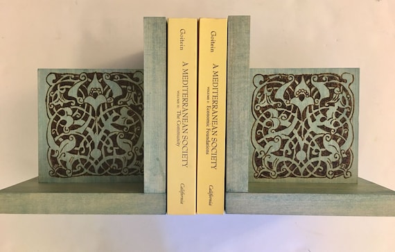 Bookends (6 x 8 in) With A Woodburned Medieval Mamluk Arabesque Design; Medieval Islamic Art; Egypt; Cairo; Historian Gift; History Teacher