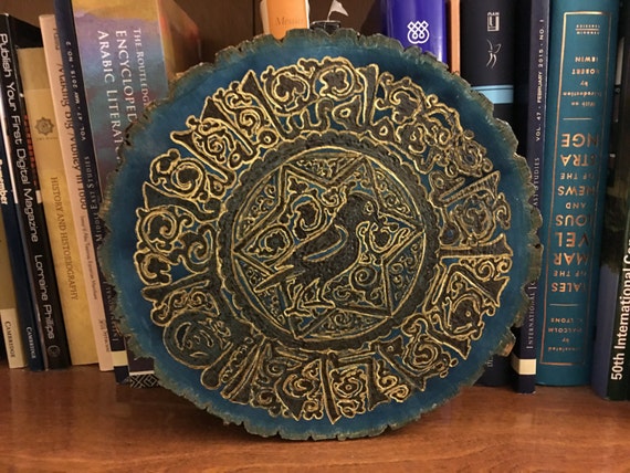The Joy Bird - A Woodburned Plaque With A Fatimid Bird Motif And Arabic Kufic Inscription From A 12th Century Ceramic Bowl