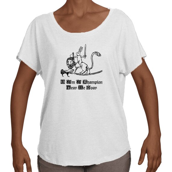 Women's Medieval Champion Bunny Knight and Lion Steed Dolman Shirt By The Arabesque