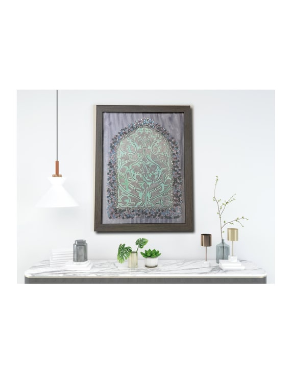 The Arabesque® Large 18" x 24" Medieval Arabesque Window Painting With Mamluk Architectural Window Arabesque Pattern Painting and Mosaics